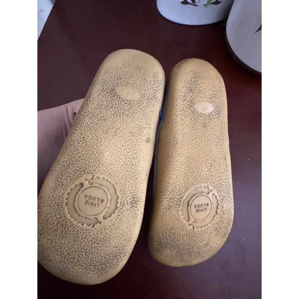 Livie & Luca Kids Size 13 Navy Leather Leaf Mary Jane Shoes Fall EUC